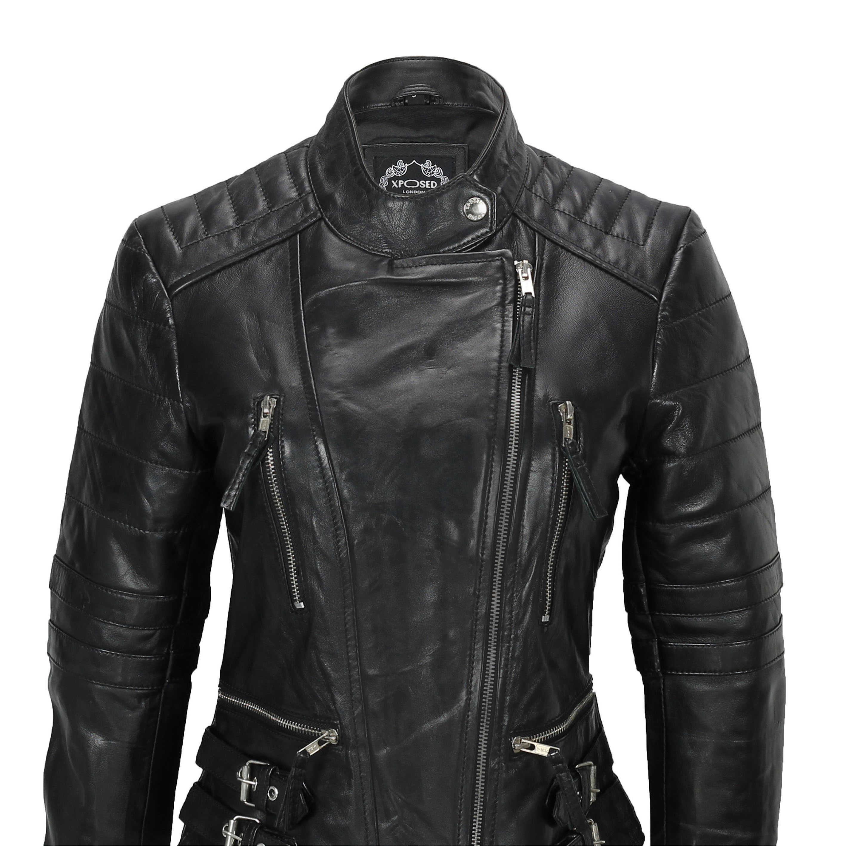 Ladies black leather jacket size outlet 16